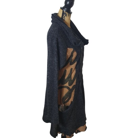 Fleur De Lis Womens Cardigan M Blk/Brwn Sweater Full Zip Ruffled Collar Wool - Picture 2 of 7